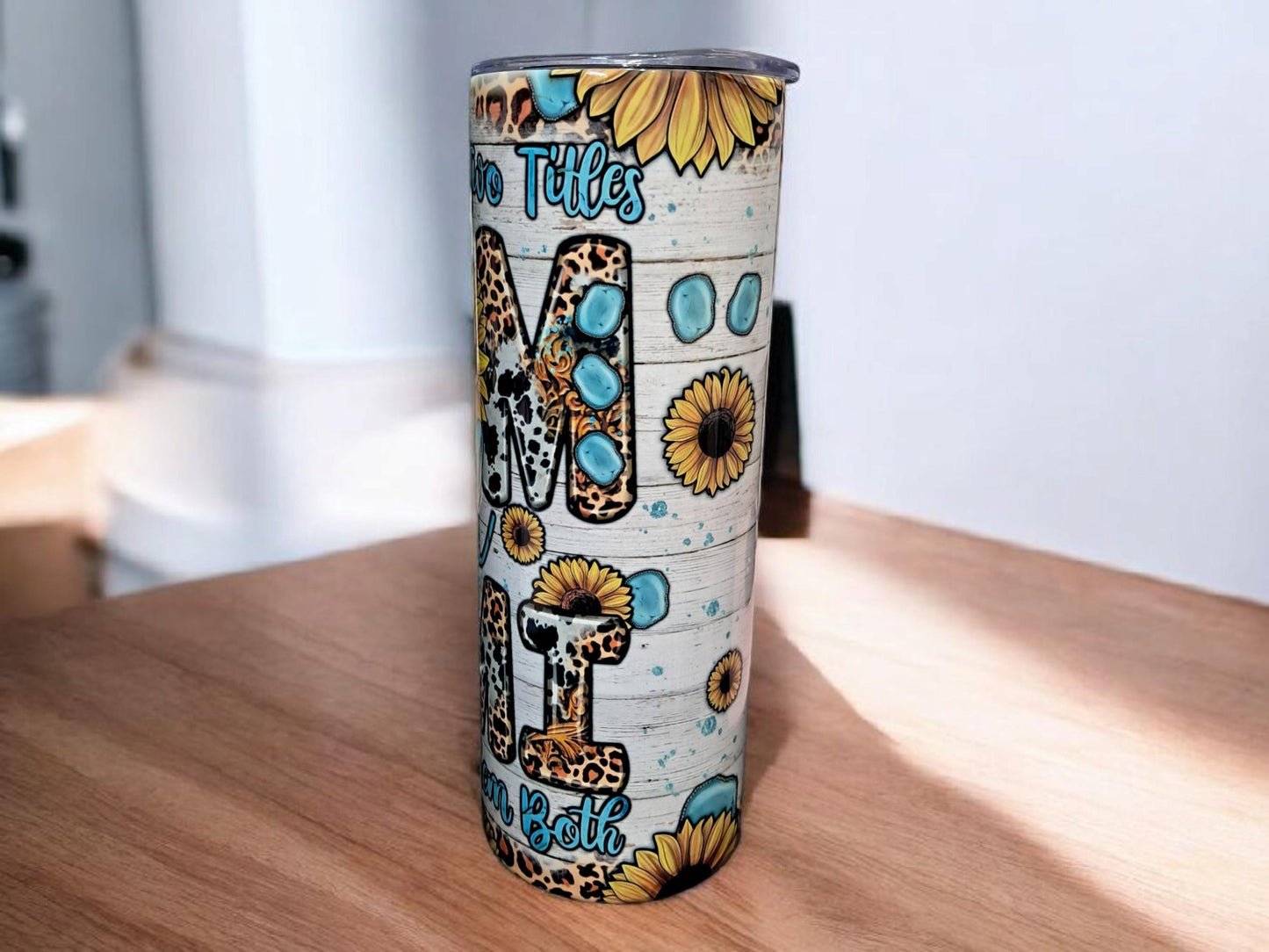 20oz Skinny Tumbler | God Gifted Me Two Titles, Mom and Mimi | Stainless Steel Insulated with Straw & Brush | Perfect Gift for Moms & Grandmas