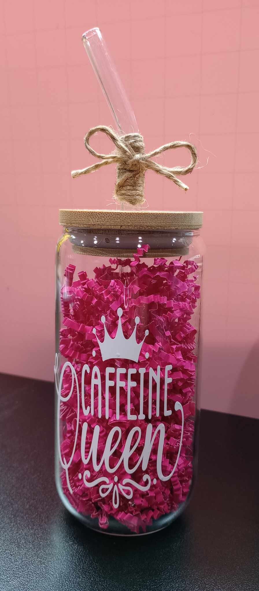 Personalized Name Iced Coffee Cup – Custom Clear Glass Tumbler with Bamboo Lid & Straw