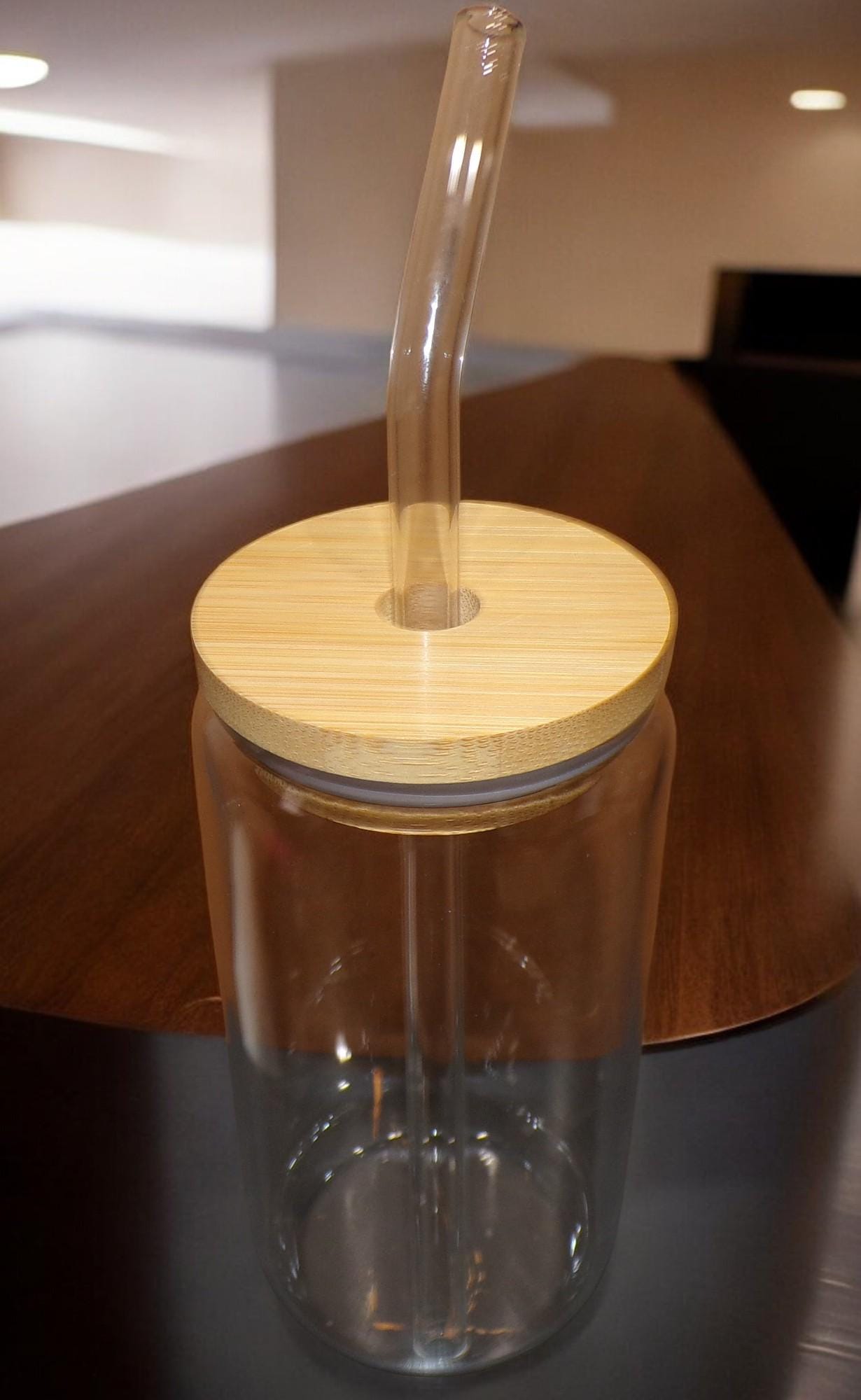 Personalized Name Iced Coffee Cup – Custom Clear Glass Tumbler with Bamboo Lid & Straw