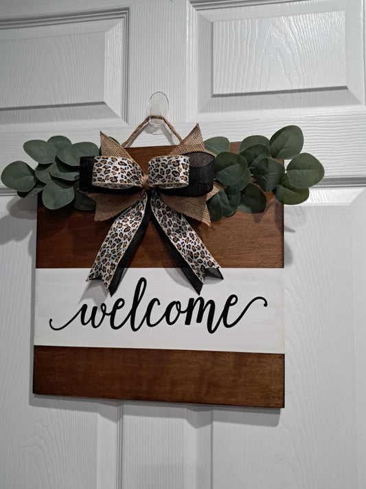 Welcome Door Hanger – Rustic Wood Sign – Front Door Decor – Made to Order – Bow & Jute Hanger Included – Optional Greenery Add-On