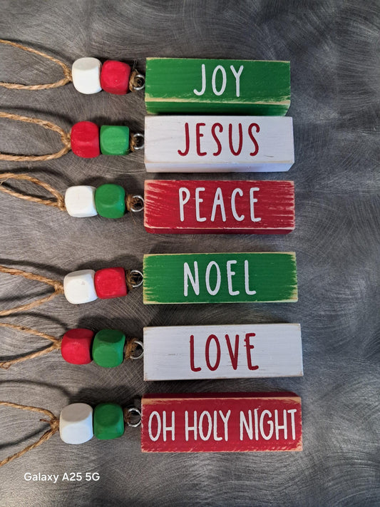 Wooden Christmas Holiday Theme Ornaments – Gift Tag Ornaments – Stocking Name Tags – Jenga Wood Block Ornaments