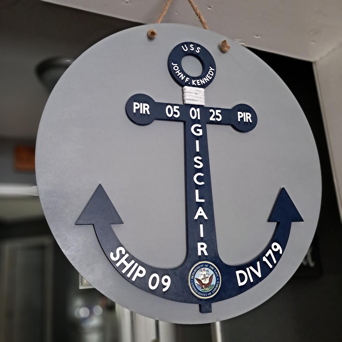 PIR Navy Anchor Door Hanger – Personalized Sailor Graduation Gift – Custom Military Keepsake