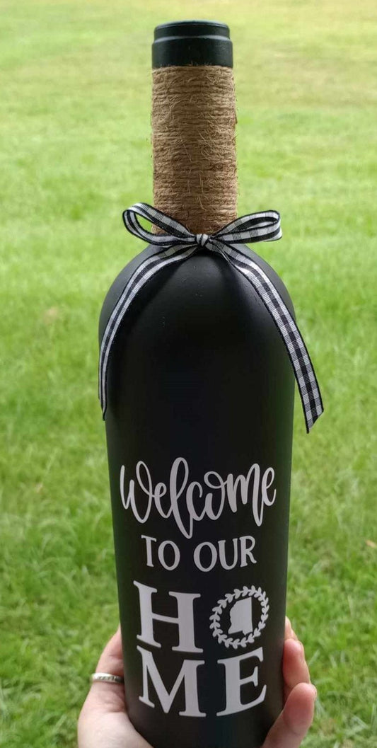 Custom State “Welcome to Our Home” Decorative Wine Bottle – Housewarming & Closing Gift