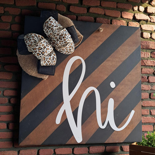 Hi Welcome Door Hanger – Front Porch Sign – Square or Round – Bow & Jute Rope Hanger – Optional Greenery Add-On – Made to Order