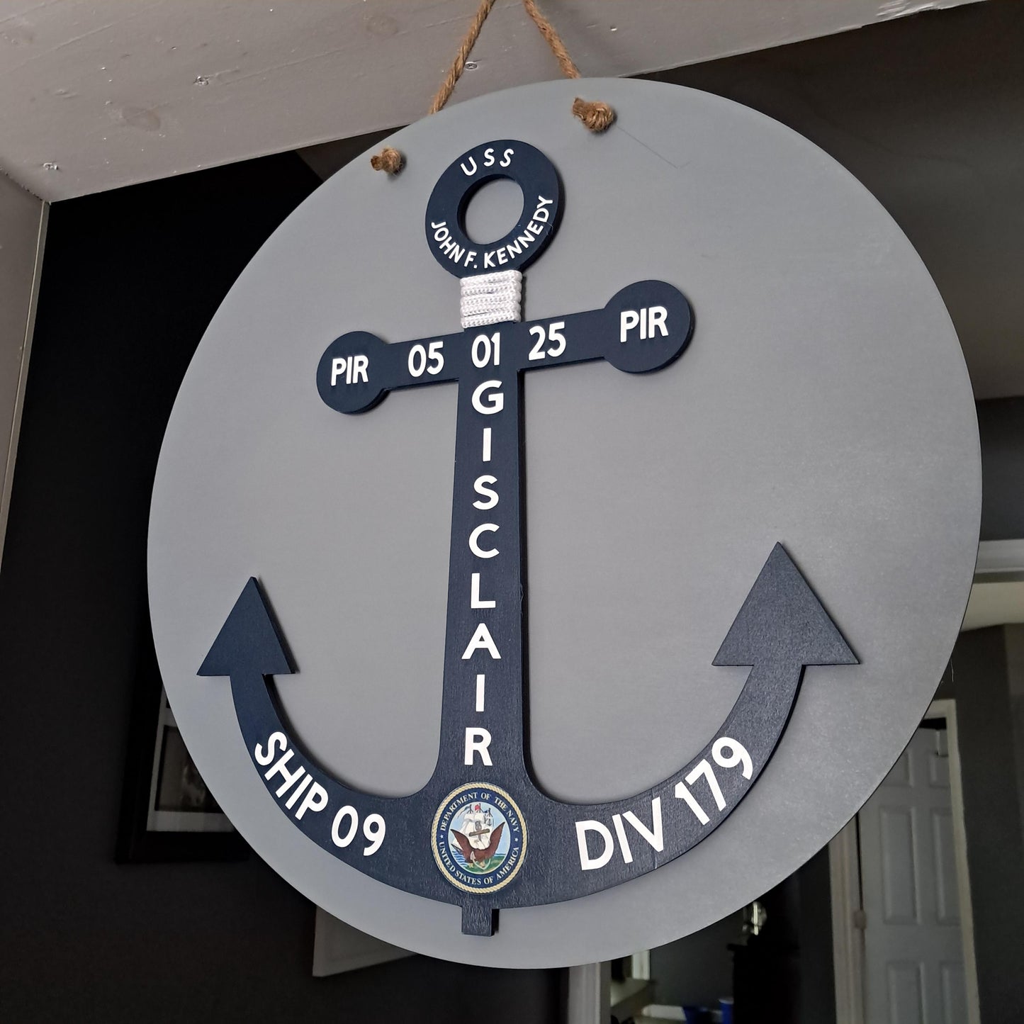 PIR Navy Anchor Door Hanger – Personalized Sailor Graduation Gift – Custom Military Keepsake