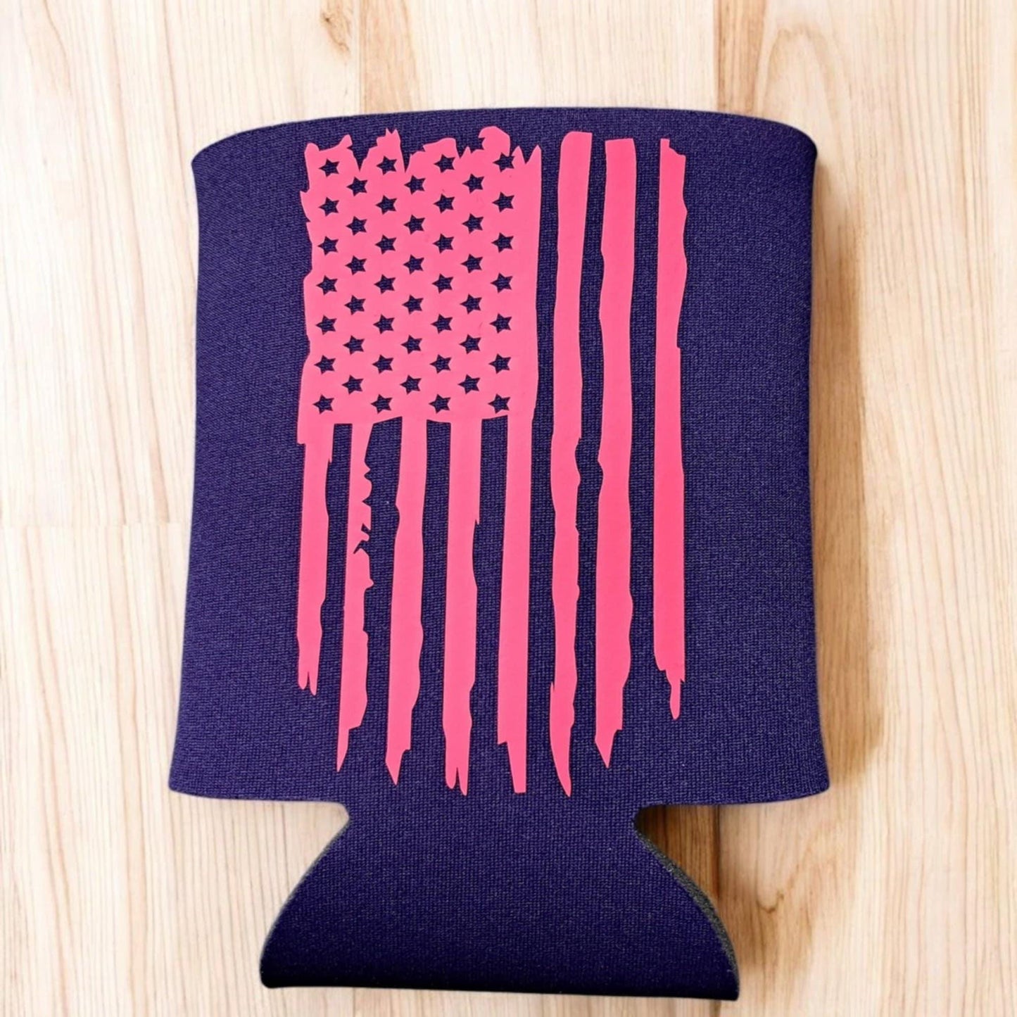 Distressed American Flag Can Cooler – Patriotic Foam Koozie – USA Flag Drink Sleeve