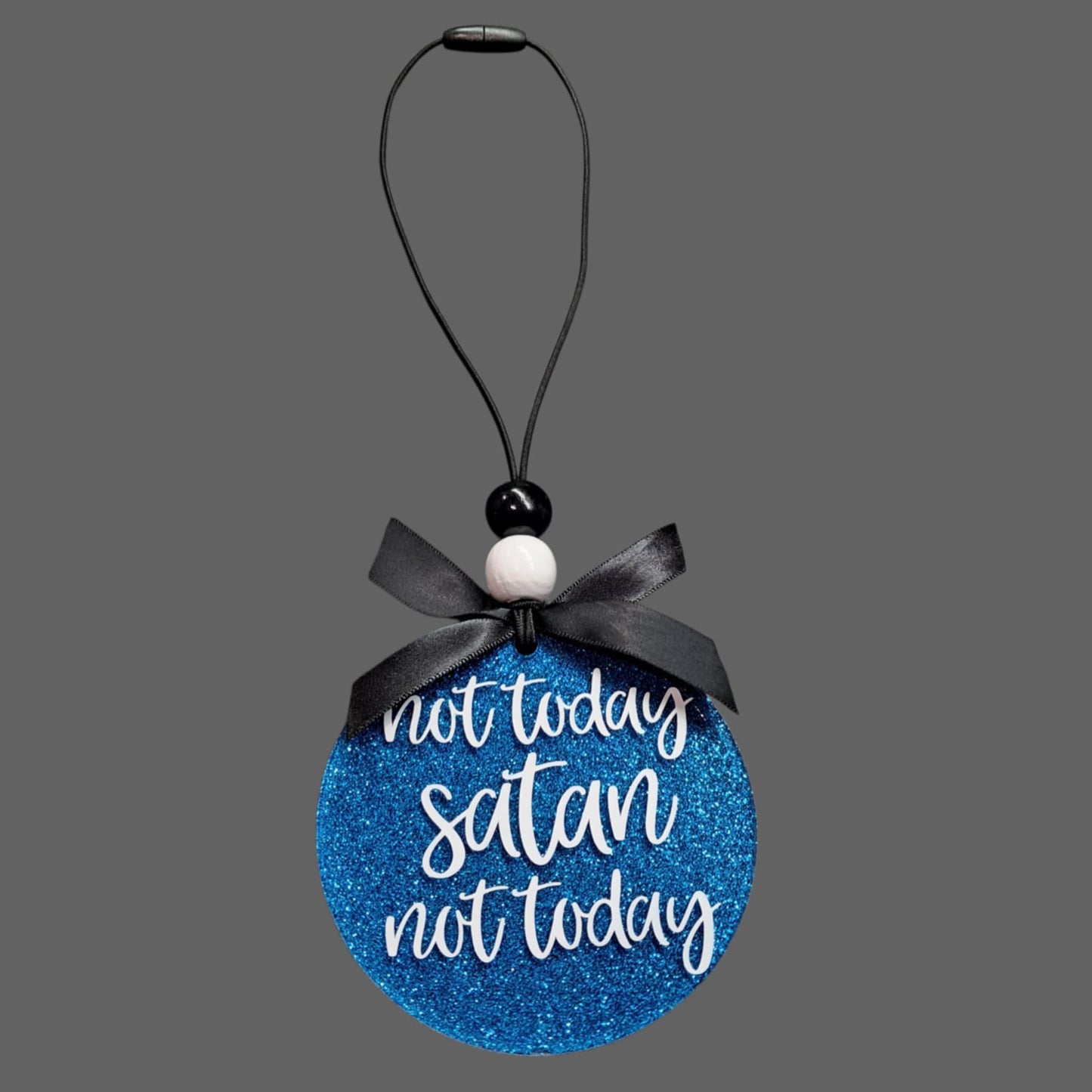 3.5" Acrylic Car Charm – Blue Glitter with “Not Today Satan” Quote