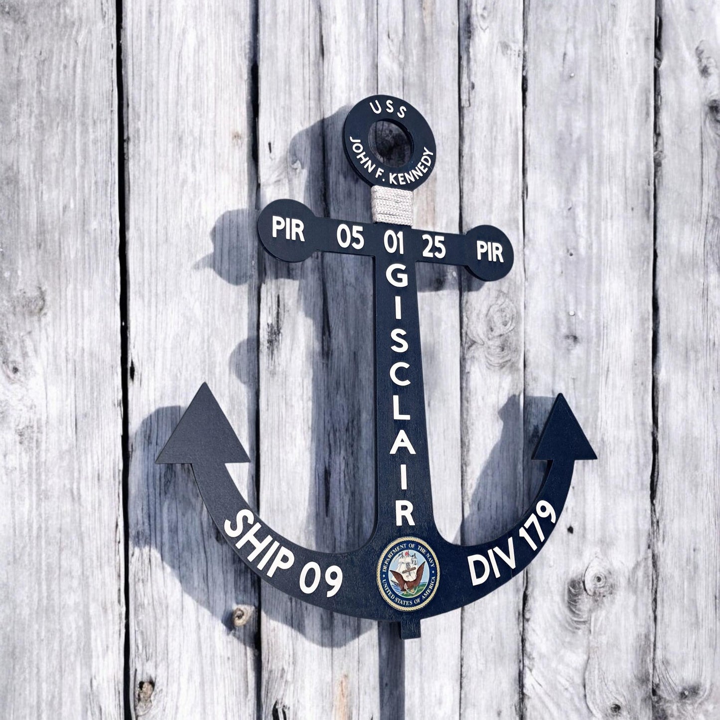 PIR Navy Anchor Door Hanger – Personalized Sailor Graduation Gift – Custom Military Keepsake