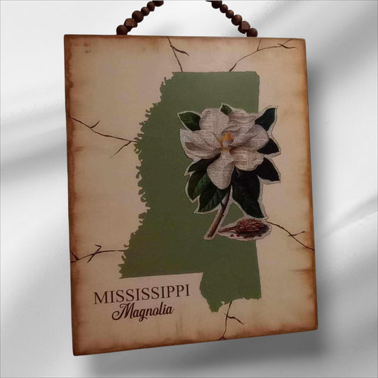 Rustic Birch Wood State Wall Art with Flower – Custom State Silhouette Decor