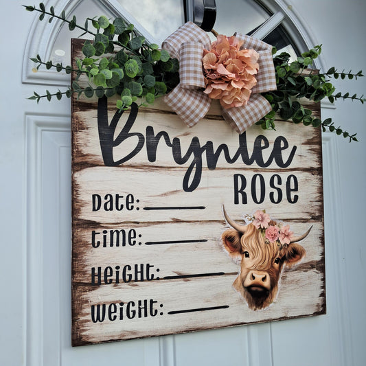 Custom Birth Announcement Hospital Door Hanger | Welcome Sign | Personalized Baby Shower Gift | Birth Stats Sign | Square Welcome Sign