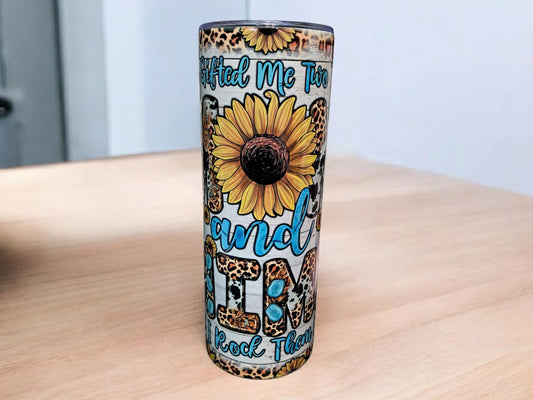 20oz Skinny Tumbler | God Gifted Me Two Titles, Mom and Mimi | Stainless Steel Insulated with Straw & Brush | Perfect Gift for Moms & Grandmas