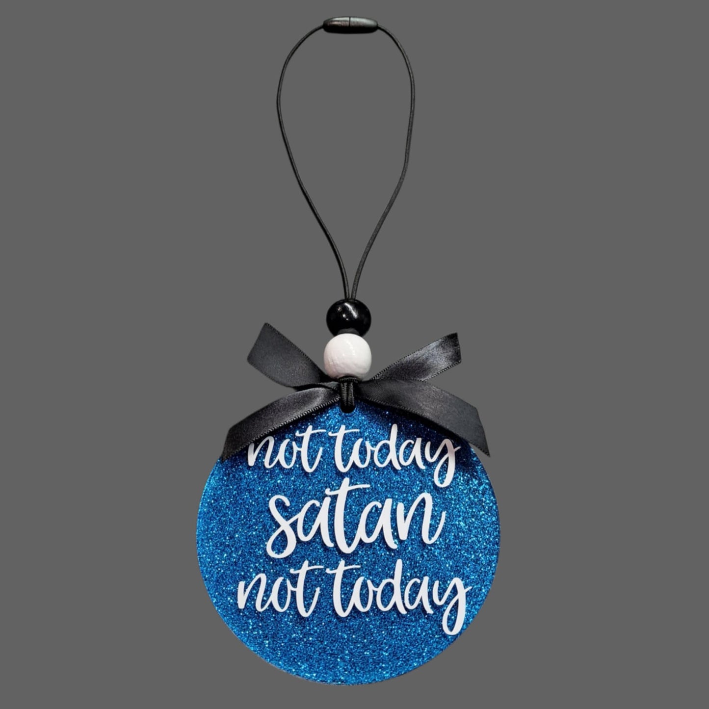 3.5" Acrylic Car Charm – Blue Glitter with “Not Today Satan” Quote