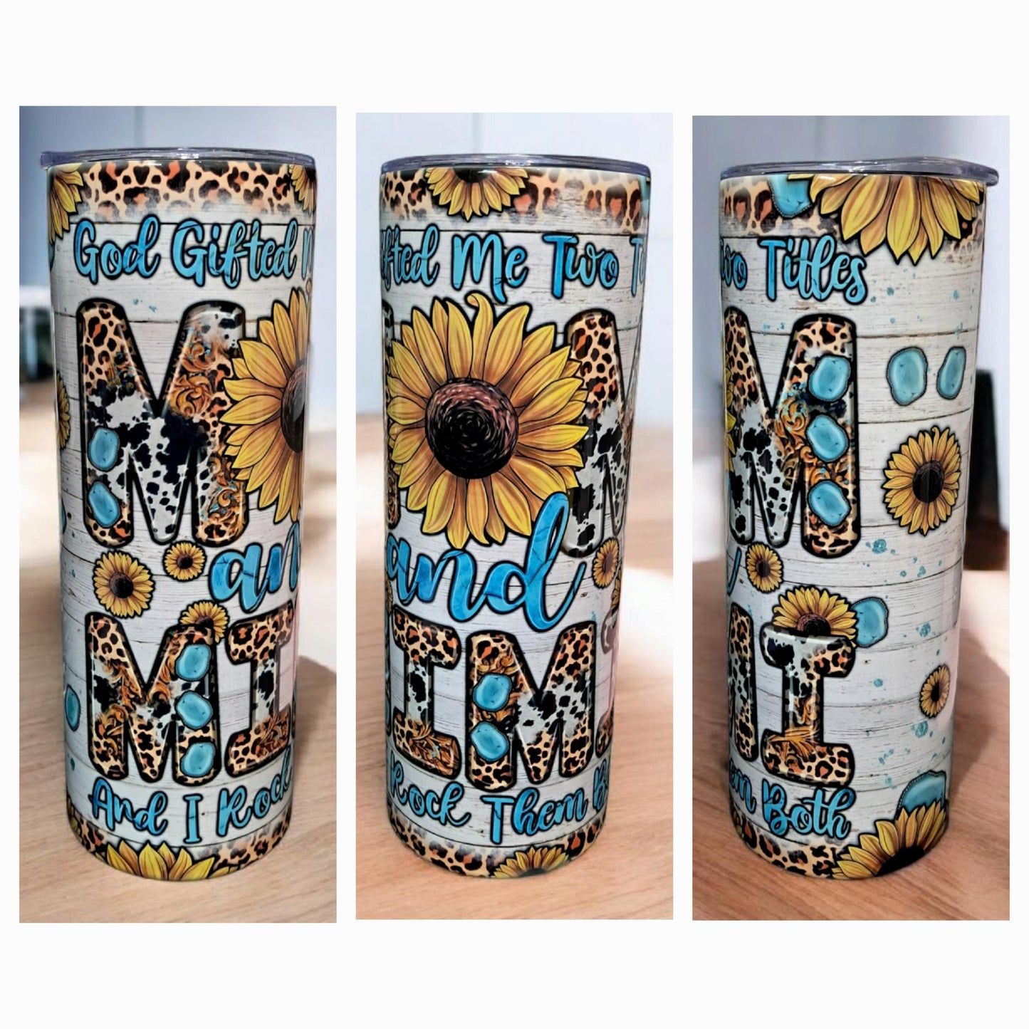 20oz Skinny Tumbler | God Gifted Me Two Titles, Mom and Mimi | Stainless Steel Insulated with Straw & Brush | Perfect Gift for Moms & Grandmas