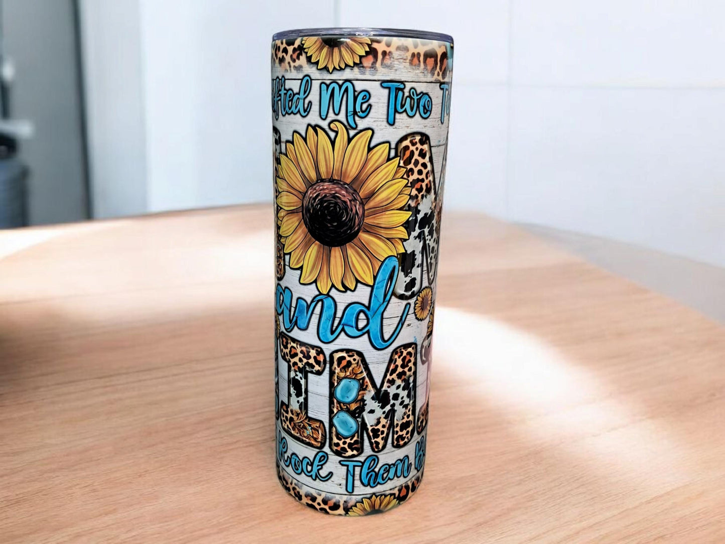 20oz Skinny Tumbler | God Gifted Me Two Titles, Mom and Mimi | Stainless Steel Insulated with Straw & Brush | Perfect Gift for Moms & Grandmas