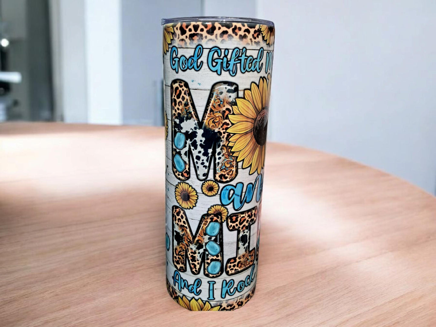 20oz Skinny Tumbler | God Gifted Me Two Titles, Mom and Mimi | Stainless Steel Insulated with Straw & Brush | Perfect Gift for Moms & Grandmas