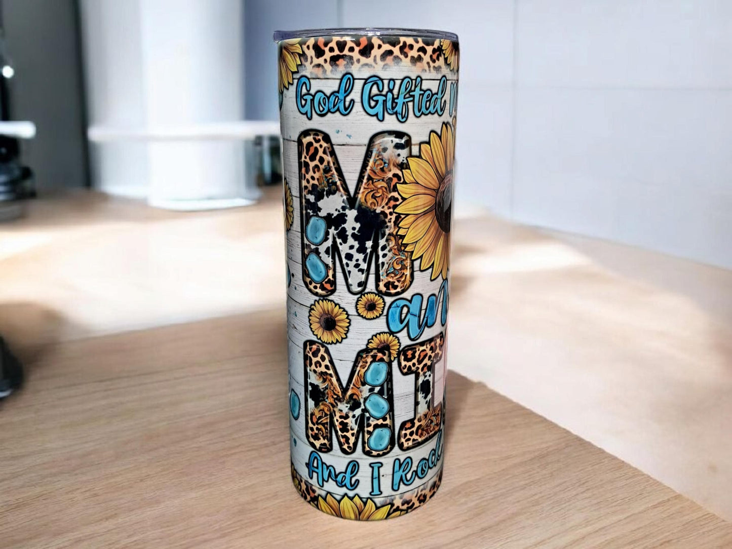 20oz Skinny Tumbler | God Gifted Me Two Titles, Mom and Mimi | Stainless Steel Insulated with Straw & Brush | Perfect Gift for Moms & Grandmas