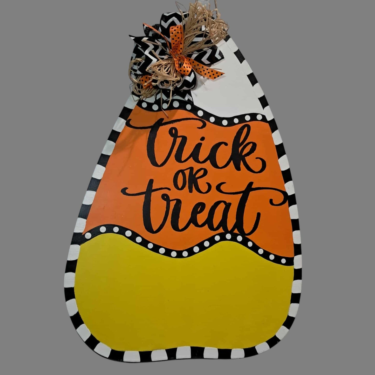 Trick or Treat Candy Corn Door Hanger – 22x15 Hand-Painted, Fall Porch Decor