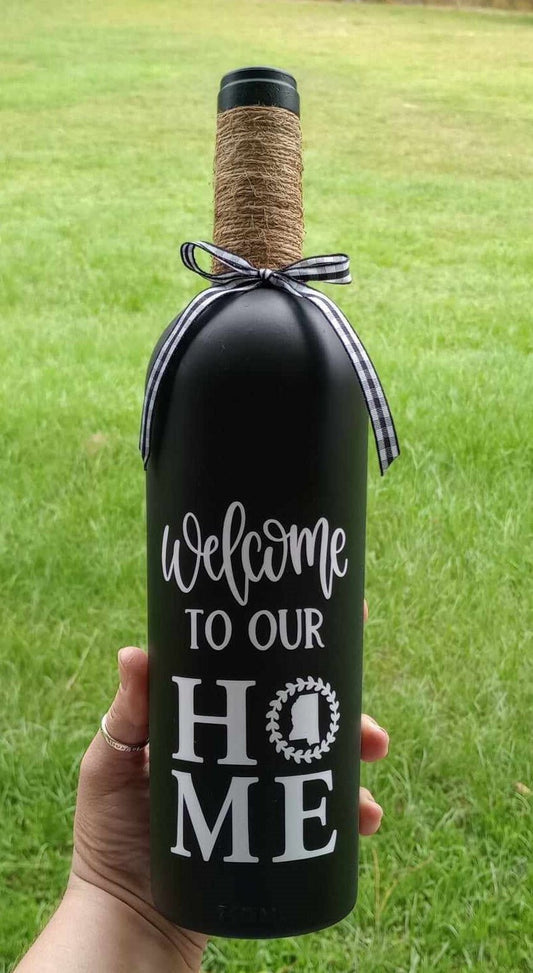 Custom State “Welcome to Our Home” Decorative Wine Bottle – Housewarming & Closing Gift