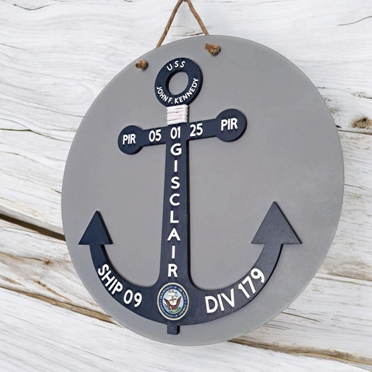 PIR Navy Anchor Door Hanger – Personalized Sailor Graduation Gift – Custom Military Keepsake