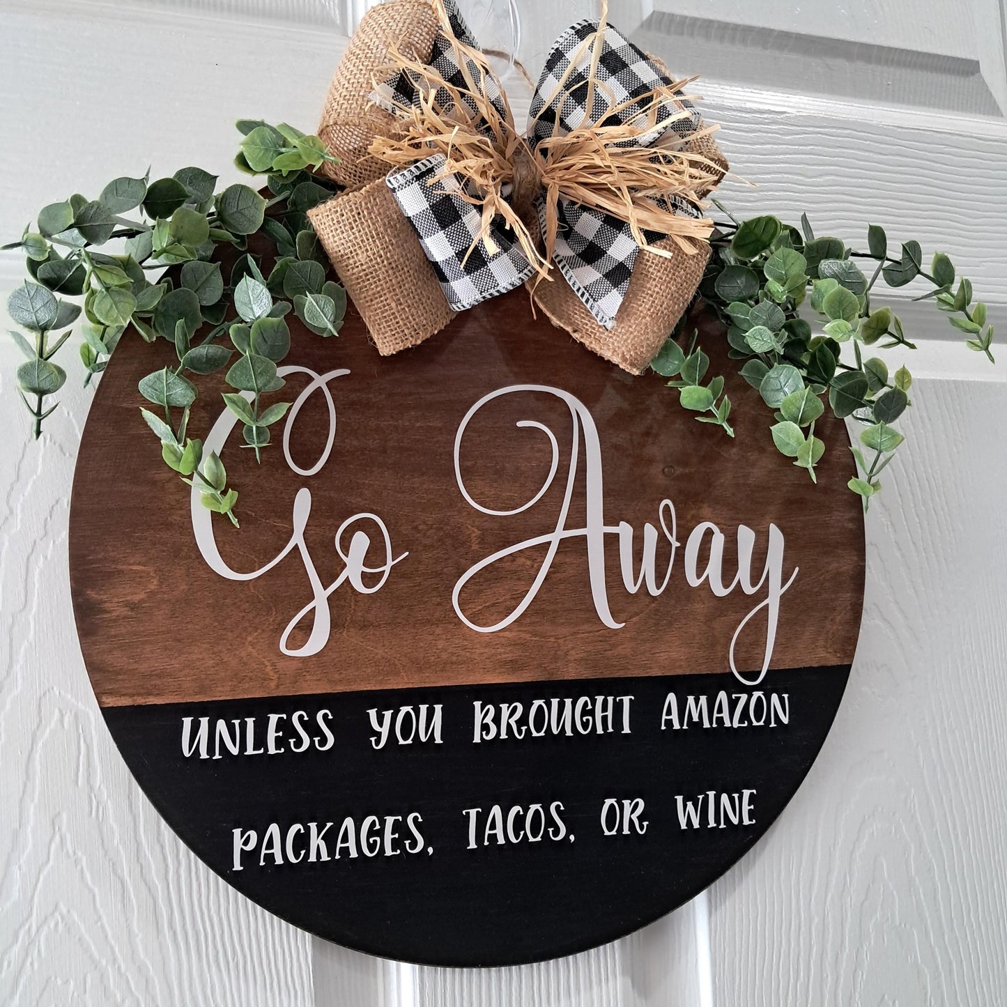 Funny “Go Away” Door Hanger – Rustic Wooden Sign – One-of-a-Kind Front Door Decor – Handmade Sign