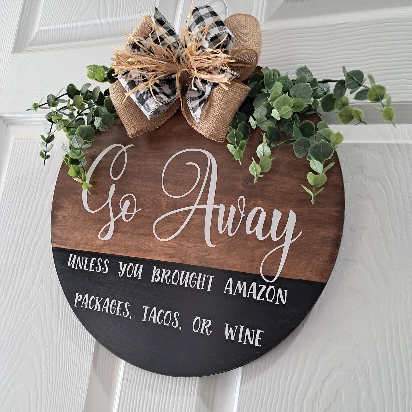 Funny “Go Away” Door Hanger – Rustic Wooden Sign – One-of-a-Kind Front Door Decor – Handmade Sign