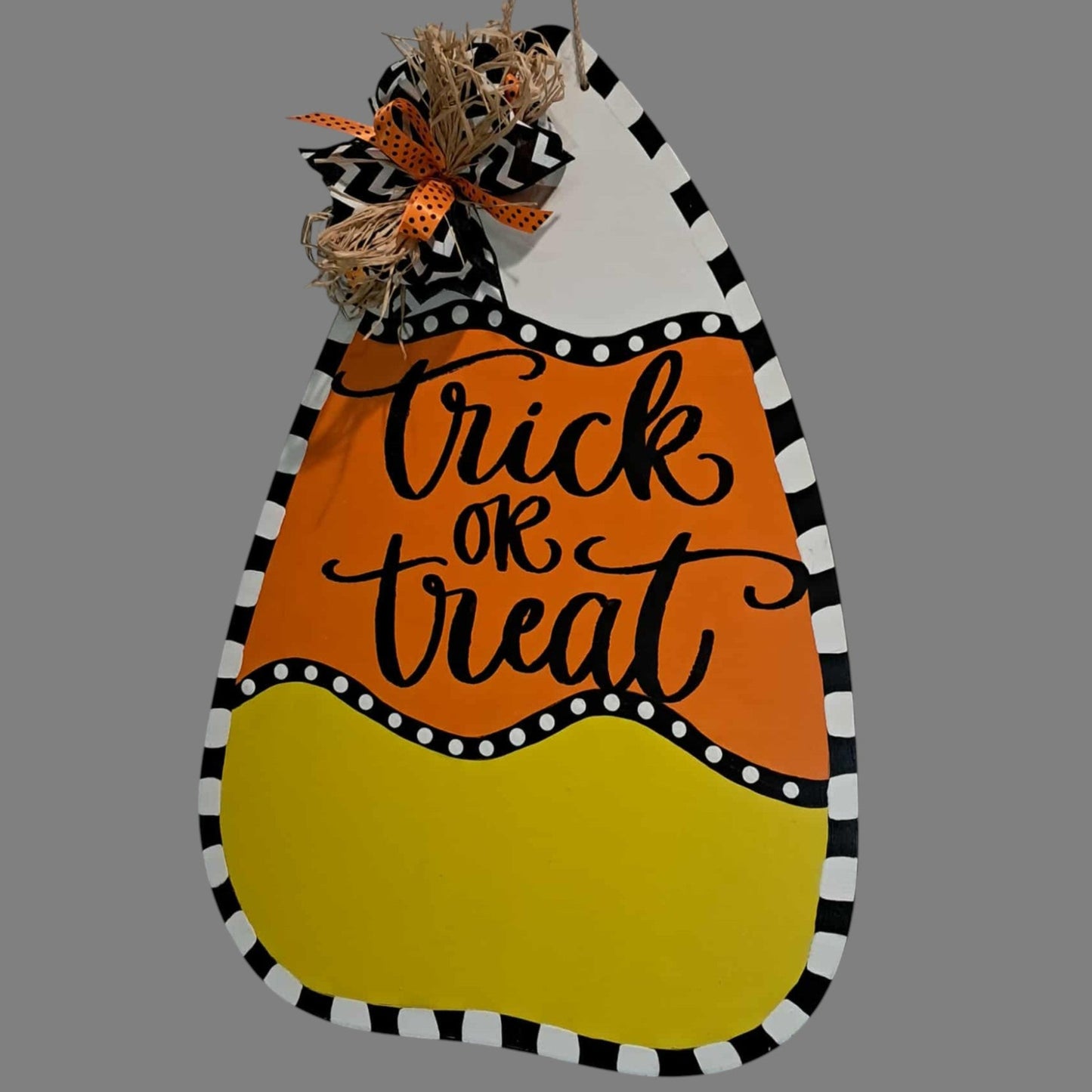 Trick or Treat Candy Corn Door Hanger – 22x15 Hand-Painted, Fall Porch Decor
