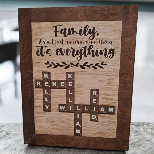 Personalized Scrabble Family Name Frame – Custom Birch Wood Sign – Multiple Sizes – Unique Family Gift – Meaningful Keepsake