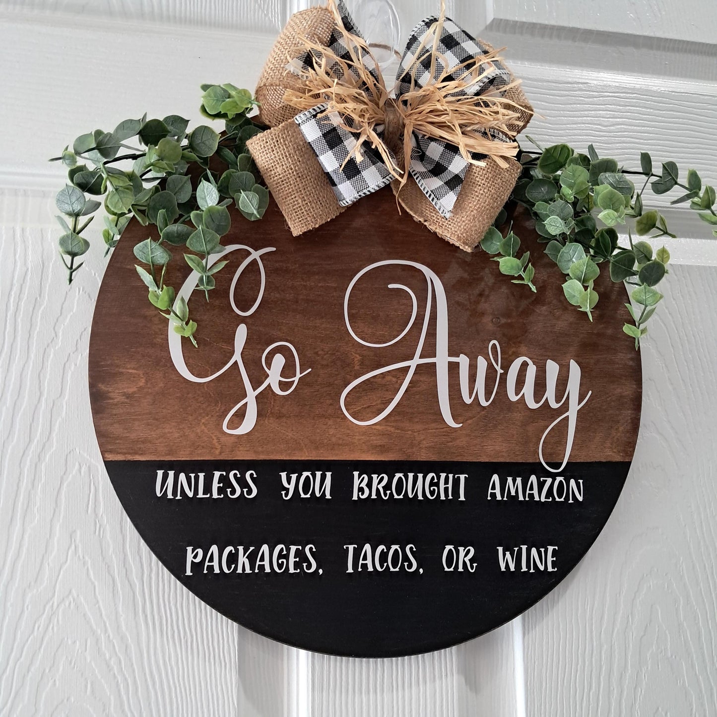 Funny “Go Away” Door Hanger – Rustic Wooden Sign – One-of-a-Kind Front Door Decor – Handmade Sign