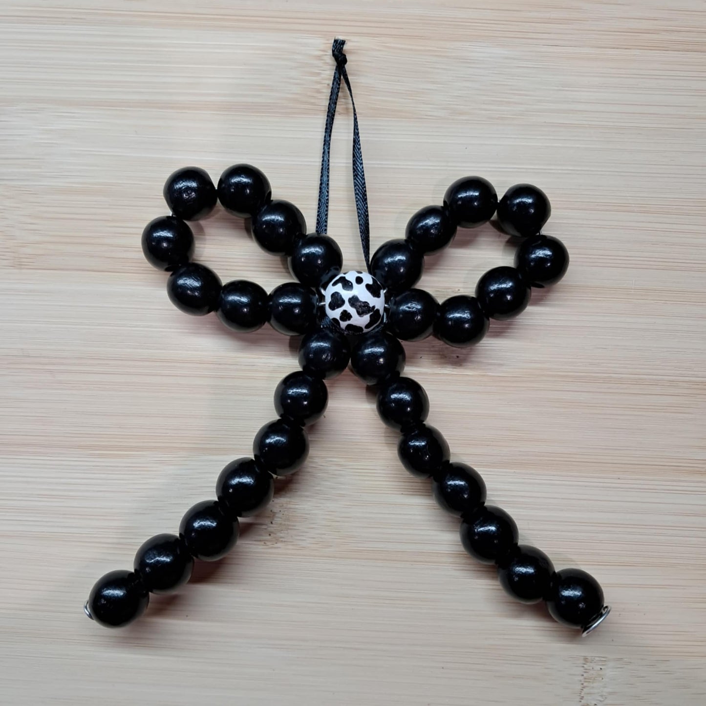 Wood Bead Bow Ornament – Handmade Farmhouse Christmas Decor