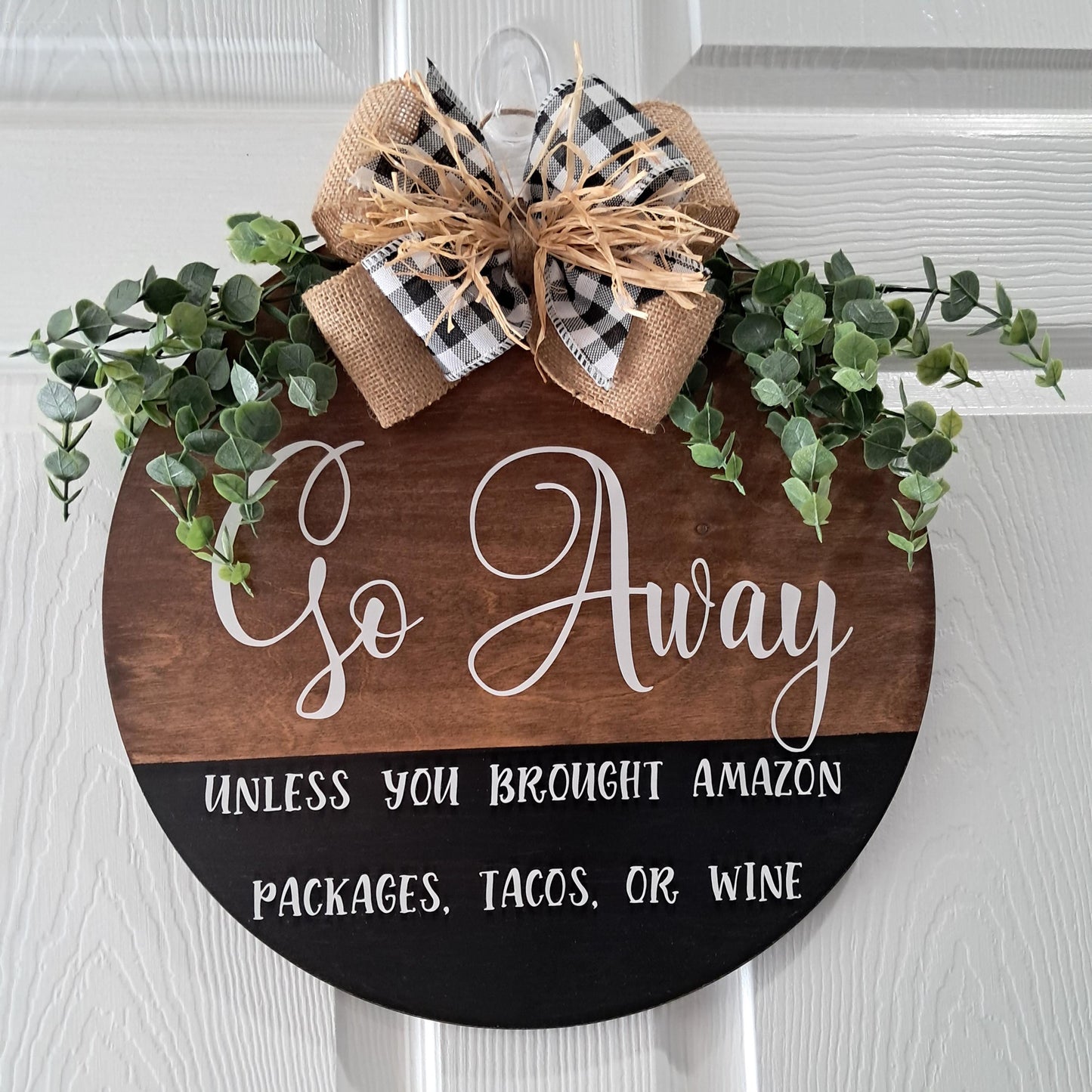 Funny “Go Away” Door Hanger – Rustic Wooden Sign – One-of-a-Kind Front Door Decor – Handmade Sign