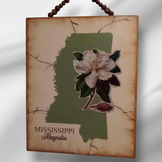 Rustic Birch Wood State Wall Art with Flower – Custom State Silhouette Decor