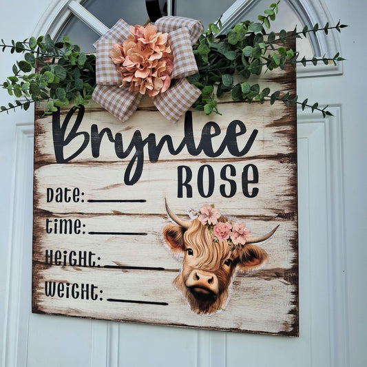 Custom Birth Announcement Hospital Door Hanger | Welcome Sign | Personalized Baby Shower Gift | Birth Stats Sign | Square Welcome Sign