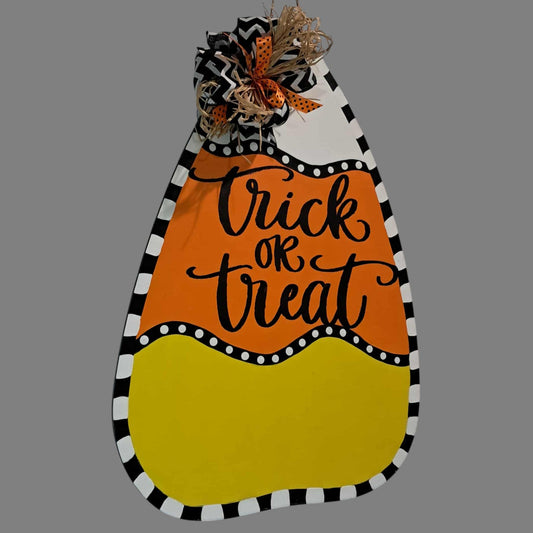 Trick or Treat Candy Corn Door Hanger – 22x15 Hand-Painted, Fall Porch Decor
