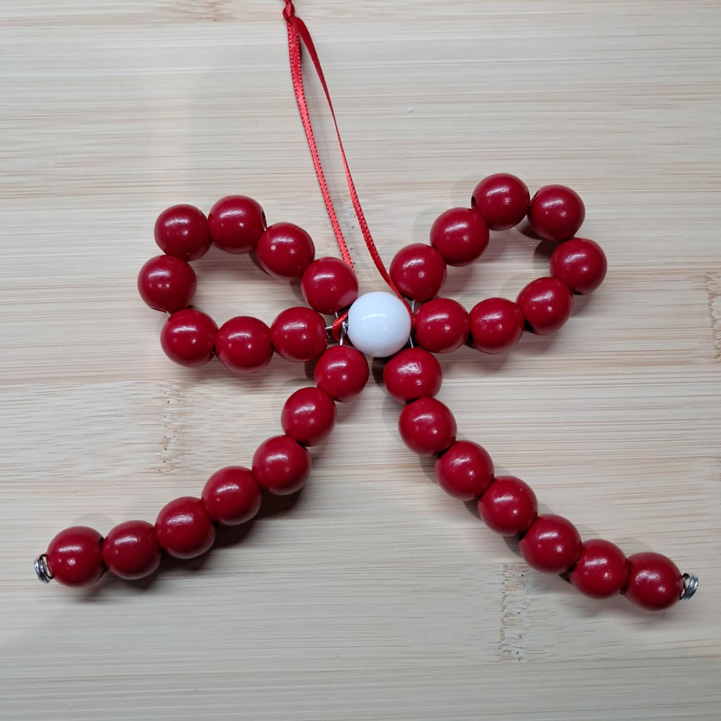 Wood Bead Bow Ornament – Handmade Farmhouse Christmas Decor
