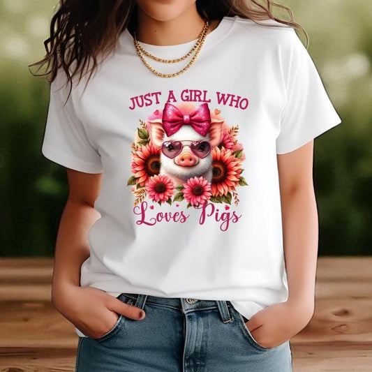 Just a Girl Who Loves Pigs T-Shirt | Cute Floral Pig Design | Unisex Fit