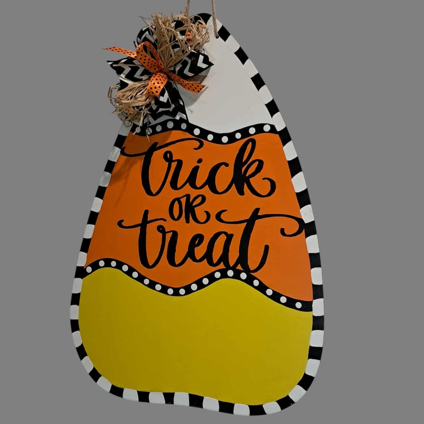 Trick or Treat Candy Corn Door Hanger – 22x15 Hand-Painted, Fall Porch Decor