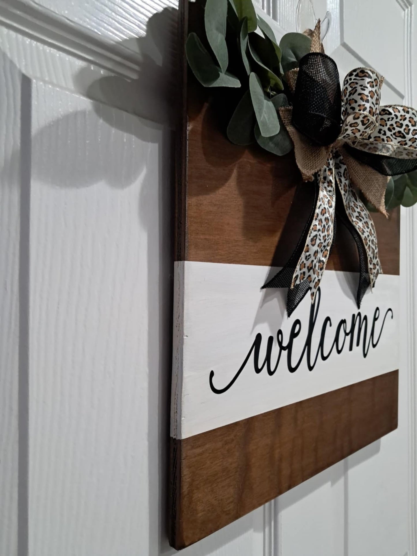 Welcome Door Hanger – Rustic Wood Sign – Front Door Decor – Made to Order – Bow & Jute Hanger Included – Optional Greenery Add-On
