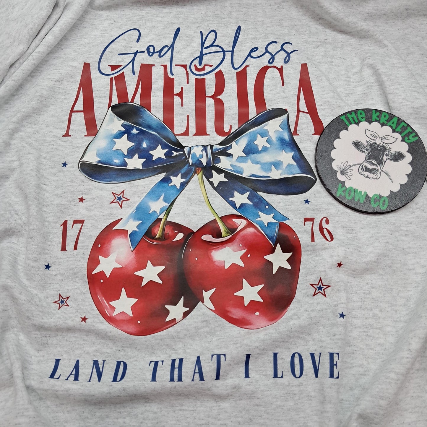 God Bless America T-Shirt • Patriotic Cherry Graphic Tee • 4th of July Shirt for Women • USA Red White & Blue Shirt • Land That I Love Tee