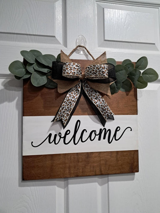 Welcome Door Hanger – Rustic Wood Sign – Front Door Decor – Made to Order – Bow & Jute Hanger Included – Optional Greenery Add-On