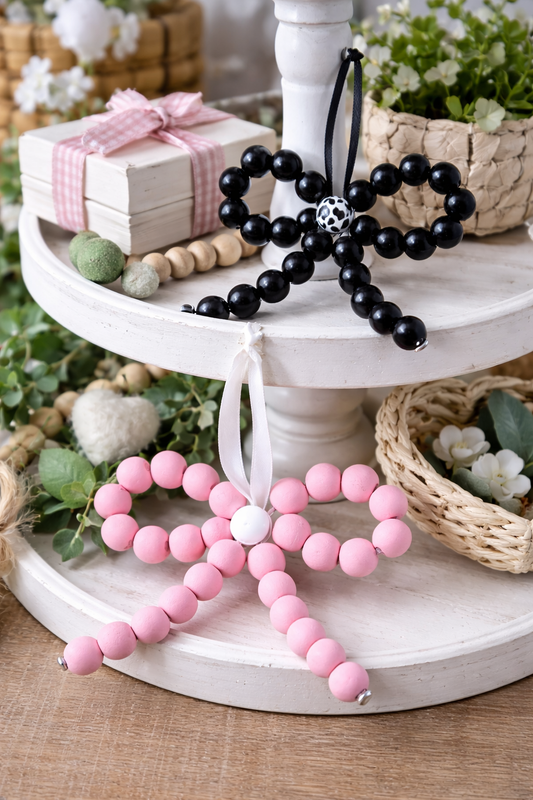 Wood Bead Bow Ornament – Handmade Farmhouse Christmas Decor