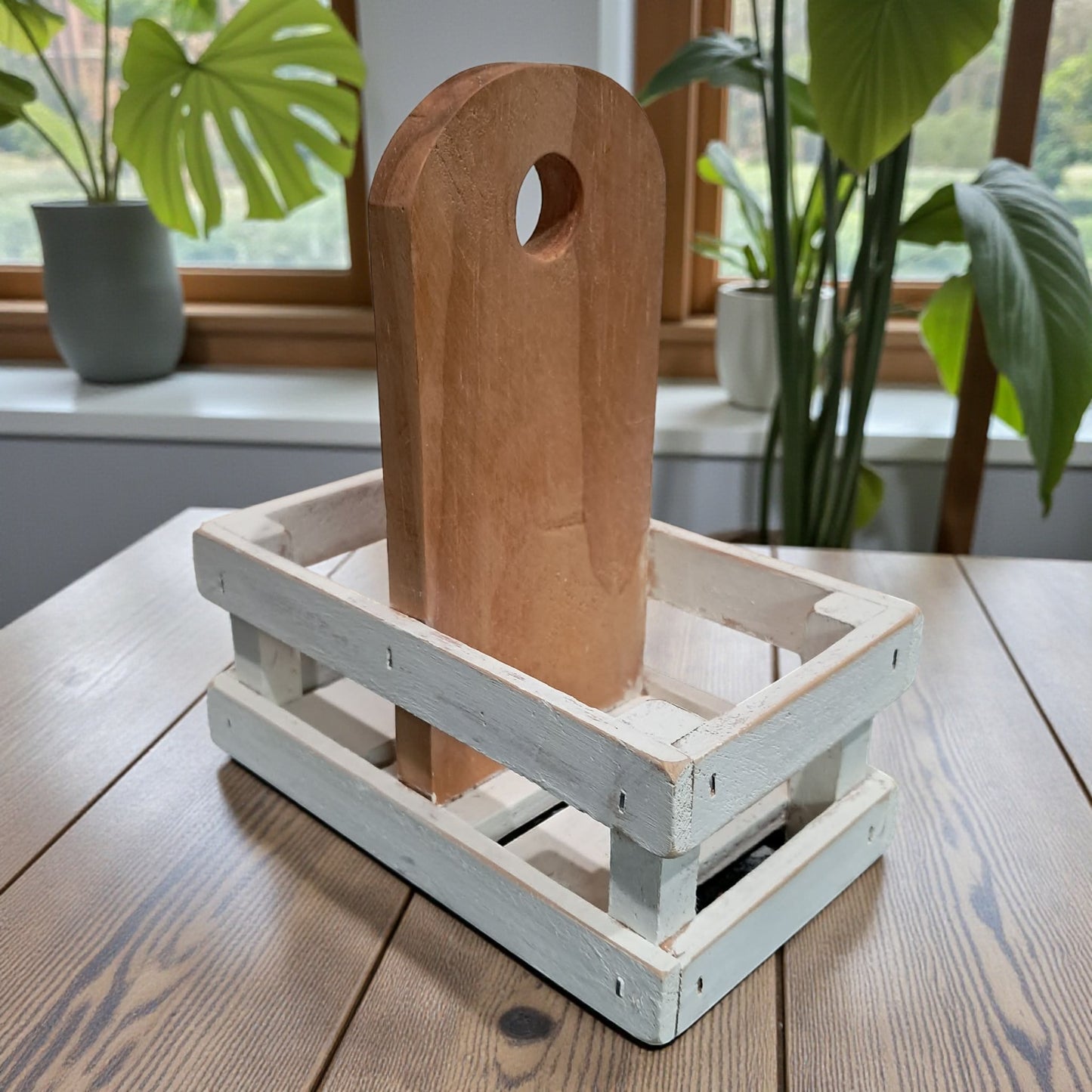 One-of-a-Kind Farmhouse Wood Crate Caddy with Glass Jar Vases