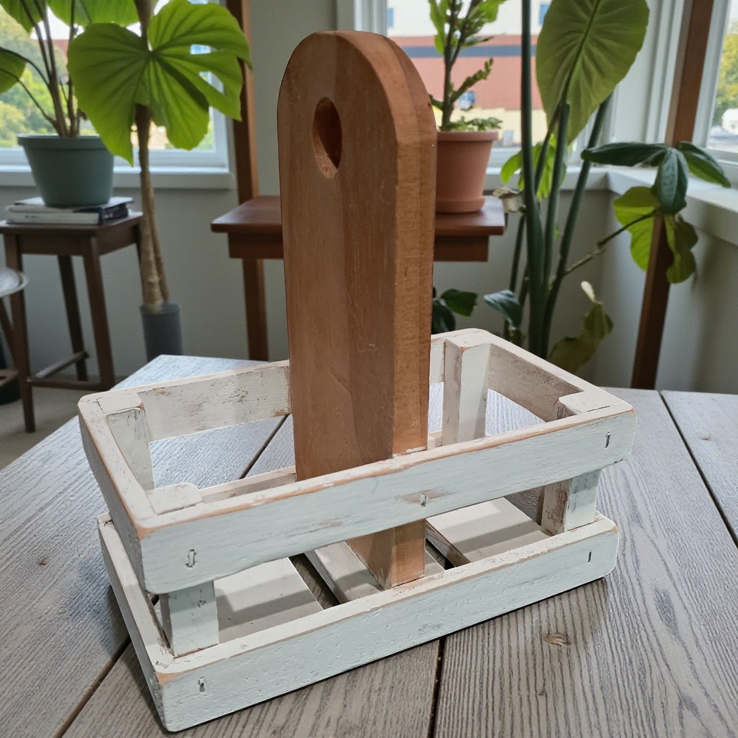 One-of-a-Kind Farmhouse Wood Crate Caddy with Glass Jar Vases