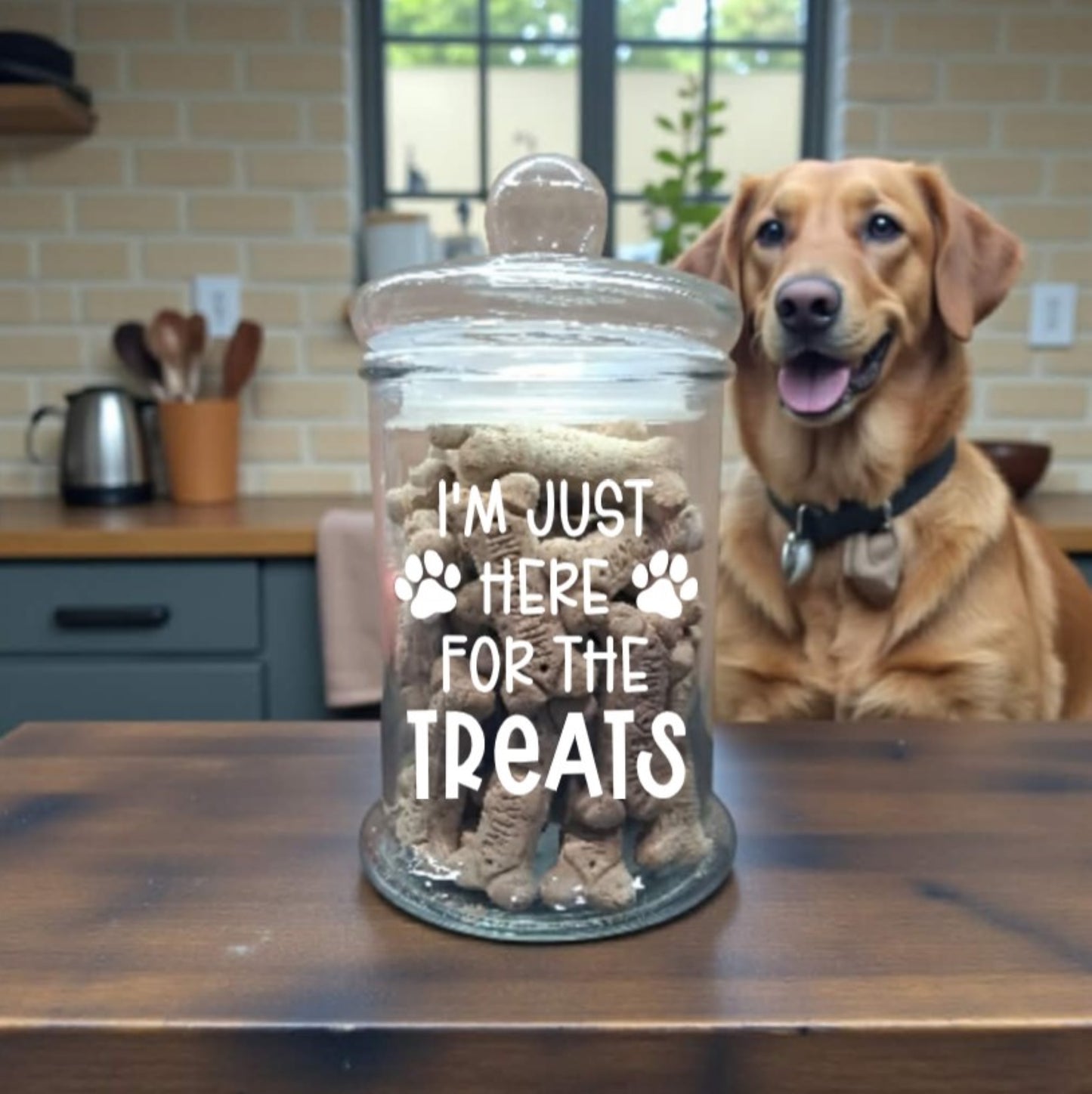 Funny Dog Treat Container | Sassy Pet Treat Jar | Glass Food Storage