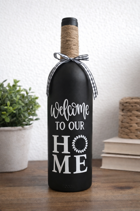Custom State “Welcome to Our Home” Decorative Wine Bottle – Housewarming & Closing Gift