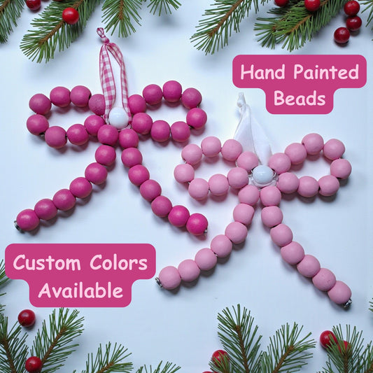 Wood Bead Bow Ornament – Handmade Farmhouse Christmas Decor