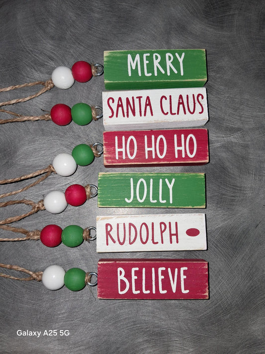 Wooden Christmas Holiday Theme Ornaments – Gift Tag Ornaments – Stocking Name Tags – Jenga Wood Block Ornaments