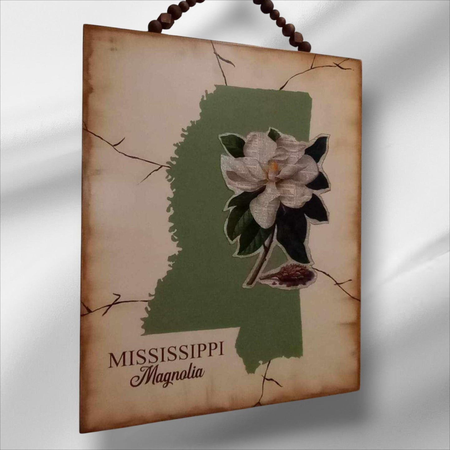 Rustic Birch Wood State Wall Art with Flower – Custom State Silhouette Decor