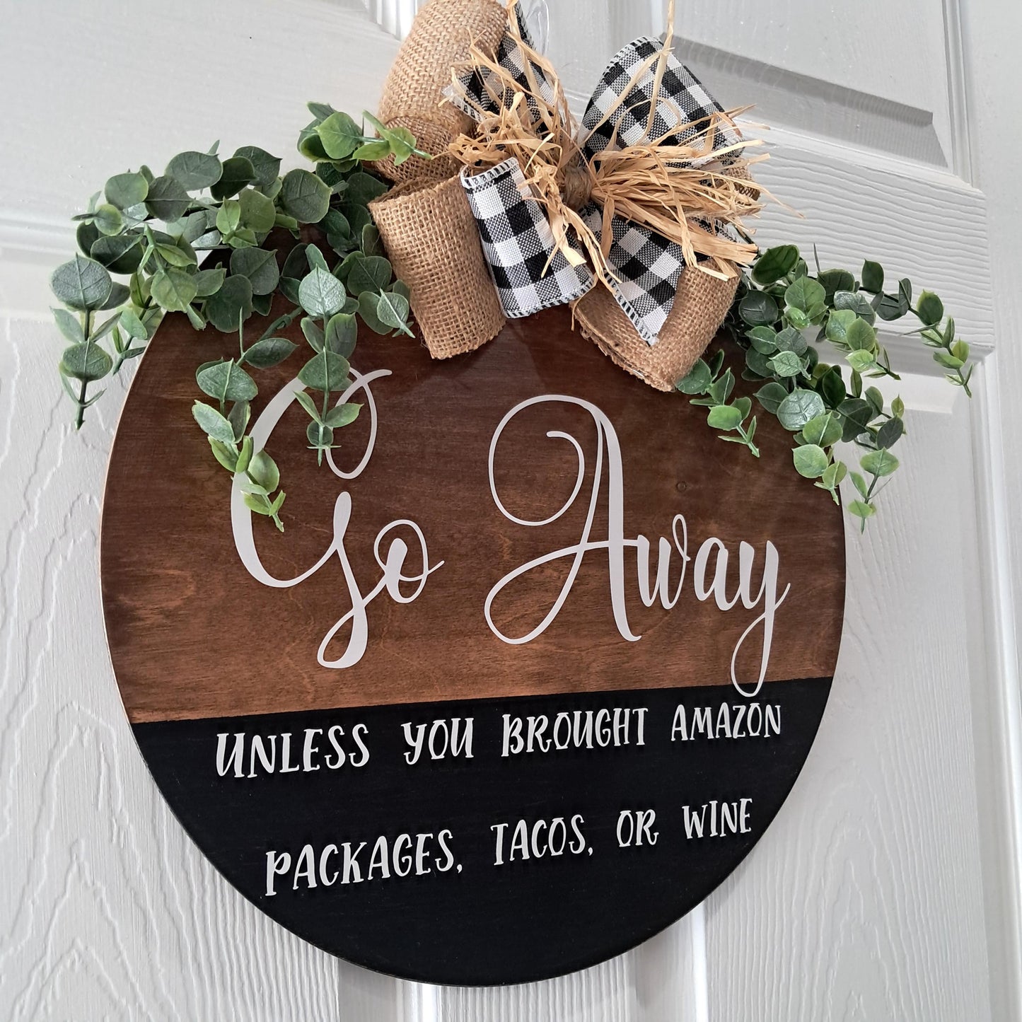 Funny “Go Away” Door Hanger – Rustic Wooden Sign – One-of-a-Kind Front Door Decor – Handmade Sign