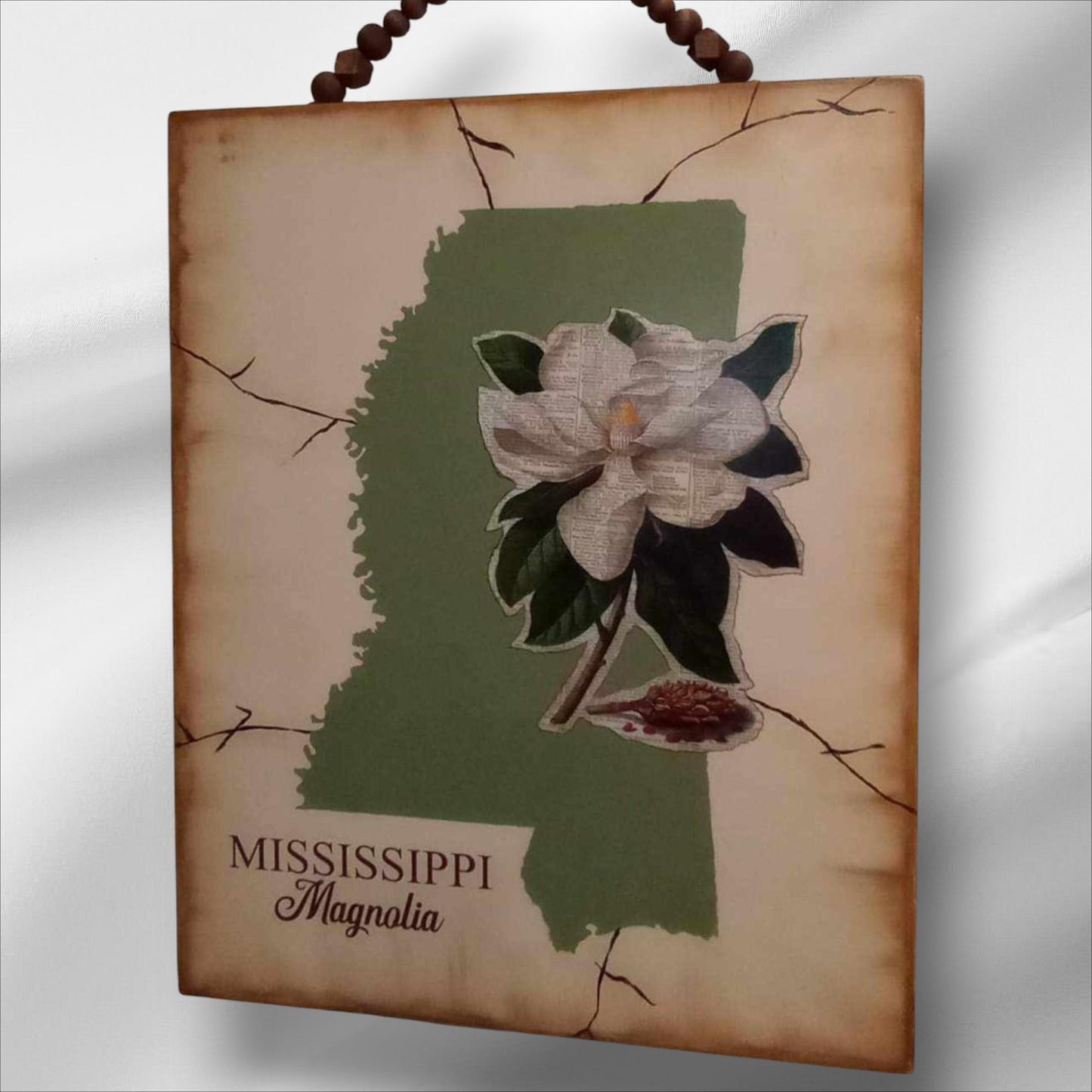 Rustic Birch Wood State Wall Art with Flower – Custom State Silhouette Decor